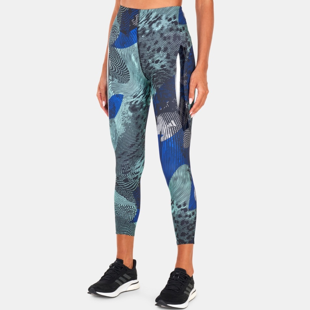 Adidas Adizero All Over Print Running Tights Black/Lucid Blue Leggings Size M